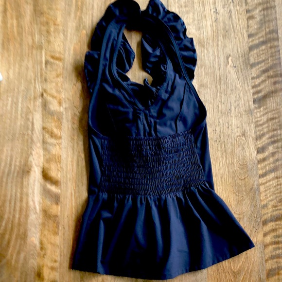 Blue Studio black ruffled halter top - Picture 2 of 3